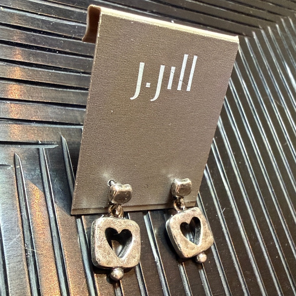 NWT, J. Jill Silver Square Heart Earrings - Picture 3 of 4